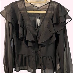 Black Sheer Ruffled Nasty Gal Button Top